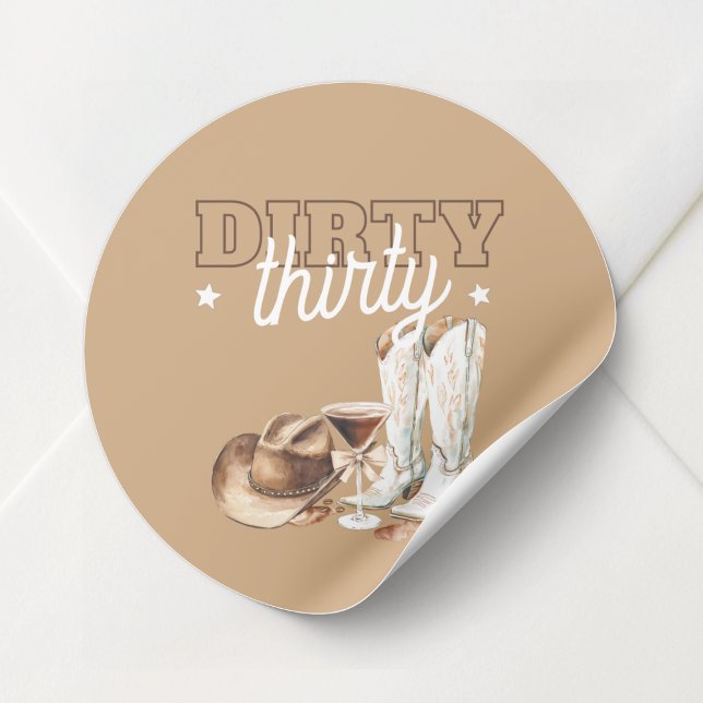 Adesivo Dirty trigty Western Rodeo aniversário de 30 anos (Dirty Thirty Western Rodeo 30th Birthday Party Classic Round Sticker)