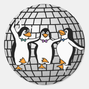 Adesivo Disco Ball with Dancing Penguins Sticker (redondo)