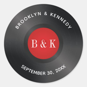 Adesivo Disco de Vinil com Monograma Preto e Vermelho de R