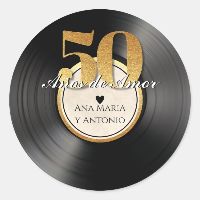 Adesivo Disco de Vinil Retro Espanhol 50º Aniversário (Frente)