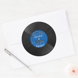 Adesivo Disco de Vinil Retro Rock N Roll Azul de Aniversár