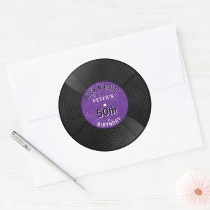 Adesivo Disco de Vinil Retro Rock N Roll Roxo Aniversário