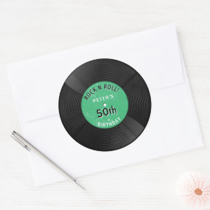 Adesivo Disco de Vinil Retro Rock N Roll Verde Aniversário