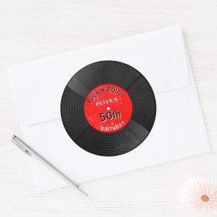 Adesivo Disco de Vinil Retro Rock N Roll Vermelho Aniversá
