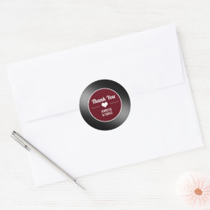 Adesivo Disco de Vinil Retro Vinho Tinto Casamento Obrigad