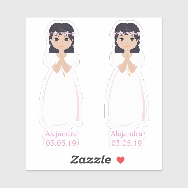 Adesivo Diseño Romántico Comunión Niña con Orla Rosa (Folha)