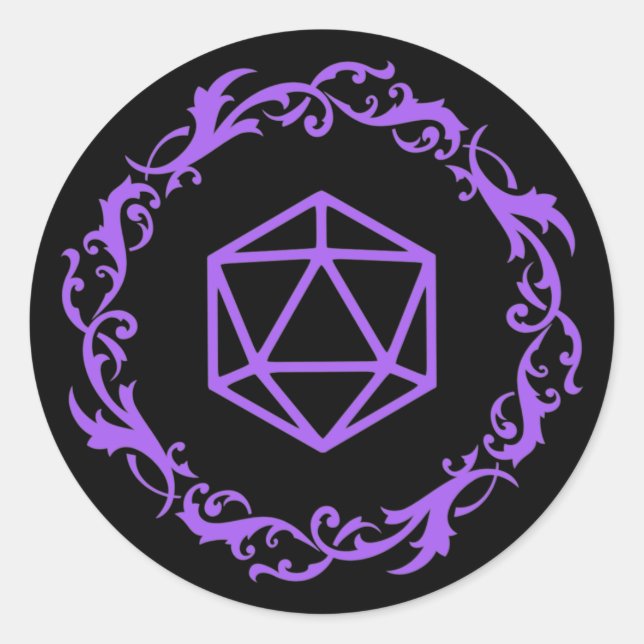 Adesivo Dispositivo D20 mágico roxo de Tabletop RPG (Frente)