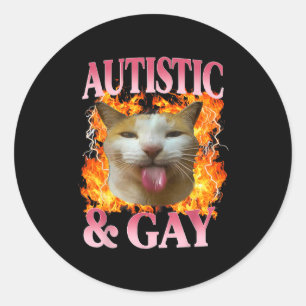 Adesivo Dito engraçado de humor de gato autista e gay Meme