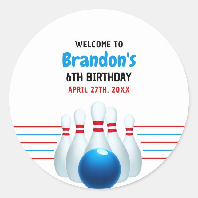 Adesivo Diversão Azul e Boliche Vermelha Crianças 6 de Ani (Frente)