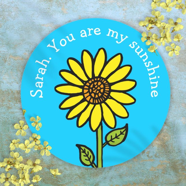 Adesivo Diversão Colorida de Girassol Personalizada (Sunflower Bright Colourful Fun Personalized Classic Round Sticker)