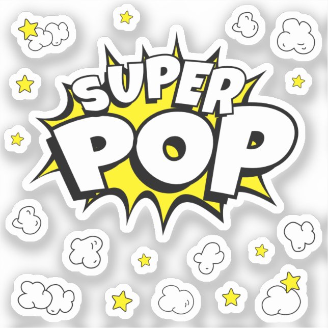 Adesivo Diversão de POP SUPER! Com pipoca e estrelas | Ade (Frente)