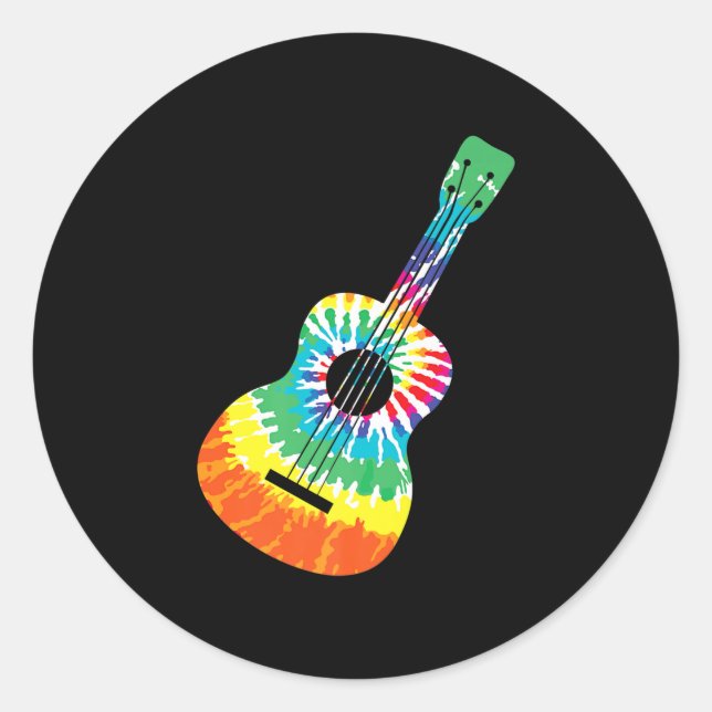 Adesivo Diversão Hippie Rainbow Tie Dye Acoustic Guitar Pr (Frente)