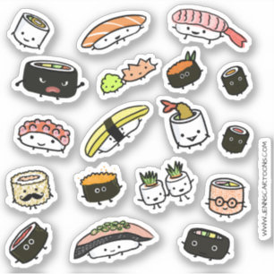 Adesivo Diversão Sushi e Sashimi Caracteres Vinyl Sticker