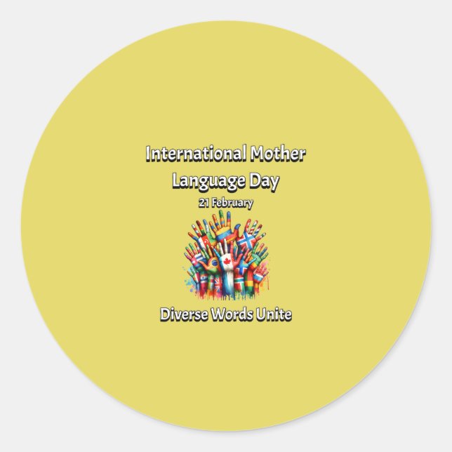 Adesivo Diversas Palavras Se Unem. Dia da Língua Mãe. (Frente)
