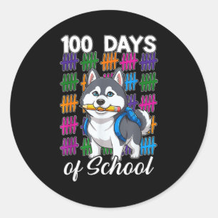 Adesivo Divertido 100 dias de escola husky siberiano crian