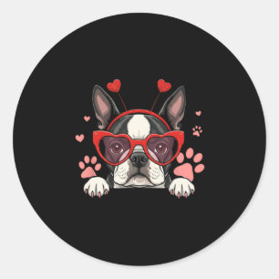Adesivo Divertido Boston Terrier Coração Cabeça Dia dos Na