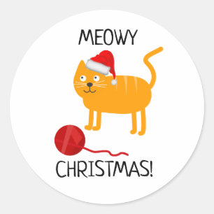 Adesivo Divertido de Natal do Gato Laranja Meowy