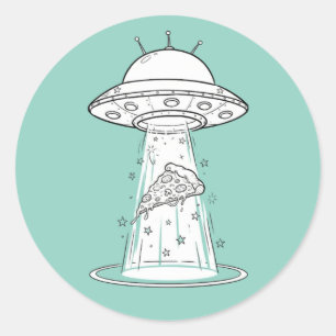 Adesivo Divertido de UFOs Roubando Pizza - Present