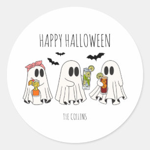 Adesivo Divertido Fantasma Retro e Coquetéis Feliz Hallowe
