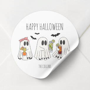 Adesivo Divertido Fantasma Retro e Coquetéis Feliz Hallowe