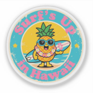 Adesivo Divertido Havaí Vintage Abacaxi Surf Retro