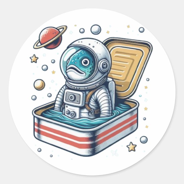 Adesivo Divertido Retro Astronauta Sardinha (Frente)