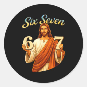 Adesivo Divertido Seis Sete 6 7 Meme Jesus Cristão Homens 