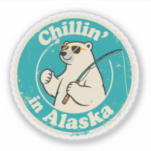Adesivo Divertido Urso Polar Pescando Alaska Vintage
