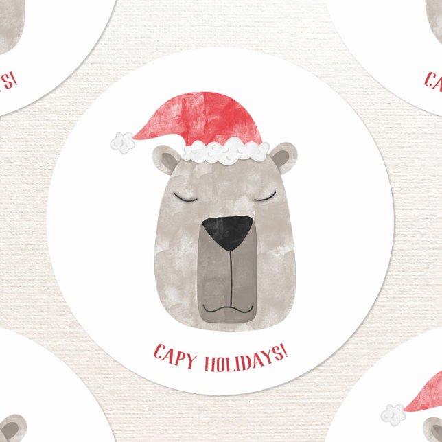 Adesivo Divertimento Capybara Santa Hat Natal (Fun capybara in a Santa hat with custom text Christmas sticker for the winter holidays.)
