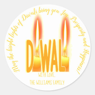 Adesivo Diwali deseja uma tipografia engraçada com velas
