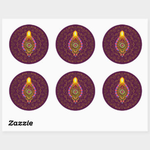 Adesivo Diwali Jeweled Diya Candle Design Mandala Purple