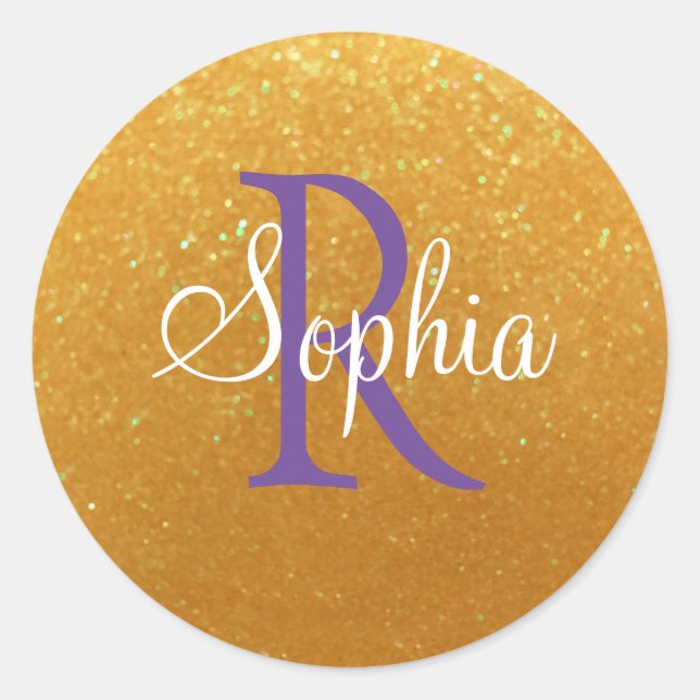 Adesivo DIY Name & Monogramas, Dourada Glitter, Branco, Pu (Frente)