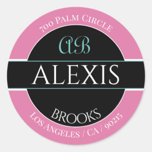 Adesivo DIY Nome Endereço Monograma, Preto e Branco Rosa