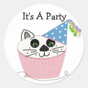 Adesivo Dizendo Aniversário do Gato Cupcake