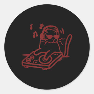 Adesivo DJ Cat Tomcat com toca-discos e fone de ouvido Y2K