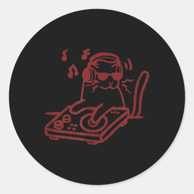 Adesivo DJ Cat Tomcat com toca-discos e fone de ouvido Y2K (Frente)