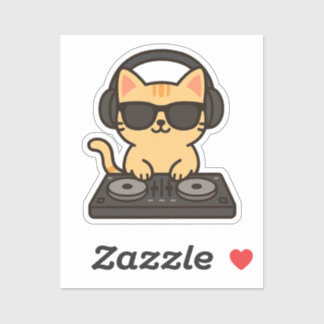 Adesivo DJ Gato Misturando Faixas