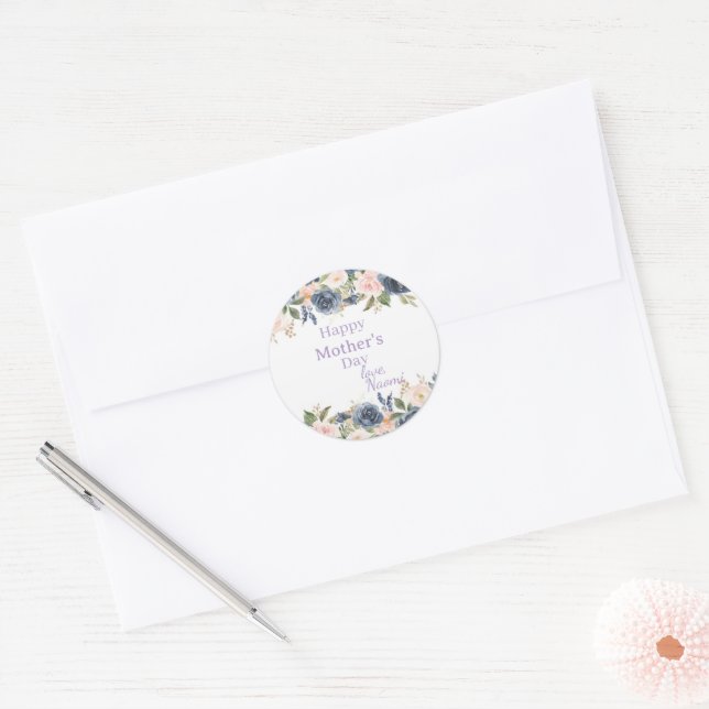 adesivo do dia das mães com flores azul suave e ro (Envelope)