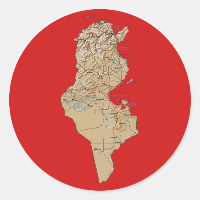 Adesivo do Mapa da Tunísia (Frente)