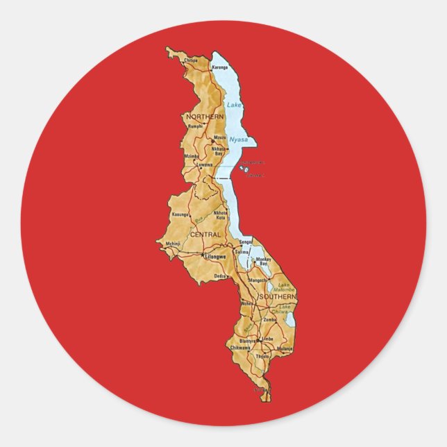Adesivo do Mapa do Malawi (Frente)