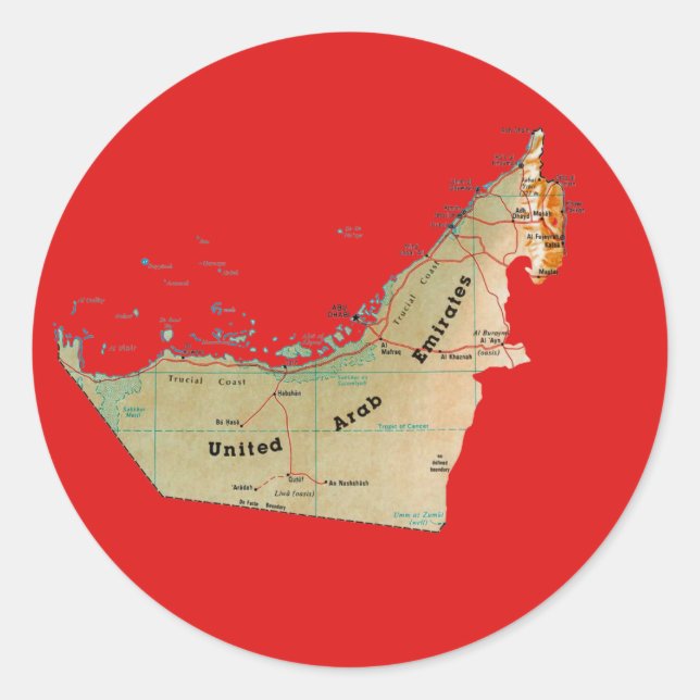 Adesivo do Mapa dos Emirados Árabes Unidos (Frente)