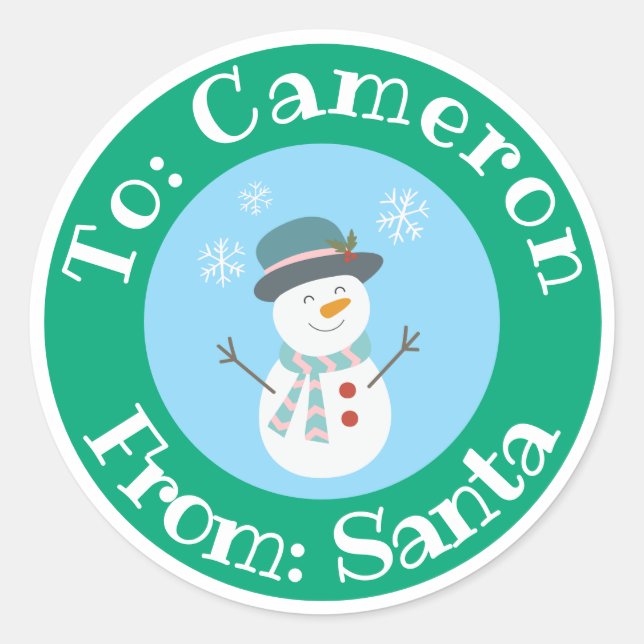 Adesivo Do Papai noel Sticker com Nome Personalizado Snowm (Frente)