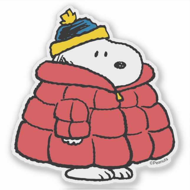 Adesivo do Snoopy de Inverno com Casaco Puffer (Frente)