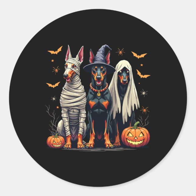 Adesivo Doberman Halloween Costume Mummy Witch Ghost (Frente)