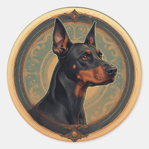 Adesivo Doberman Majestoso em Círculo Artístico Ornamentad