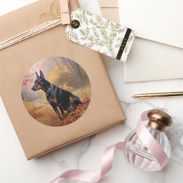 Adesivo Doberman no outono deixa cair inspiração (Presentear)