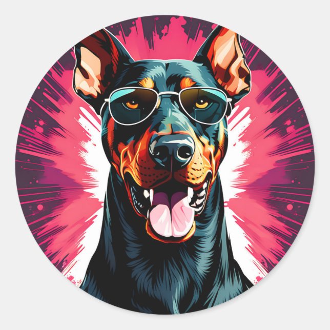 Adesivo Doberman Pinscher Com Óculos De Sol (Frente)
