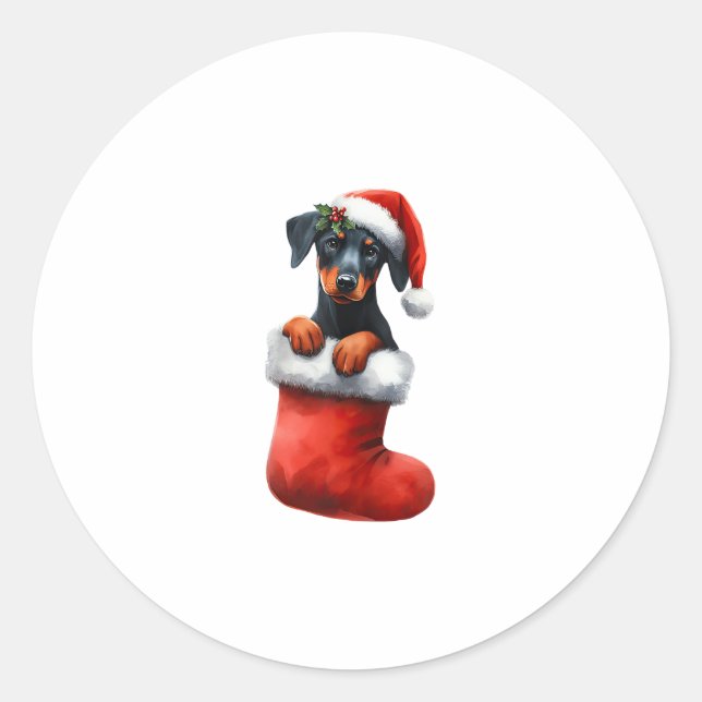 Adesivo Doberman Pinscher No Natal Santa Hat Xmas (Frente)