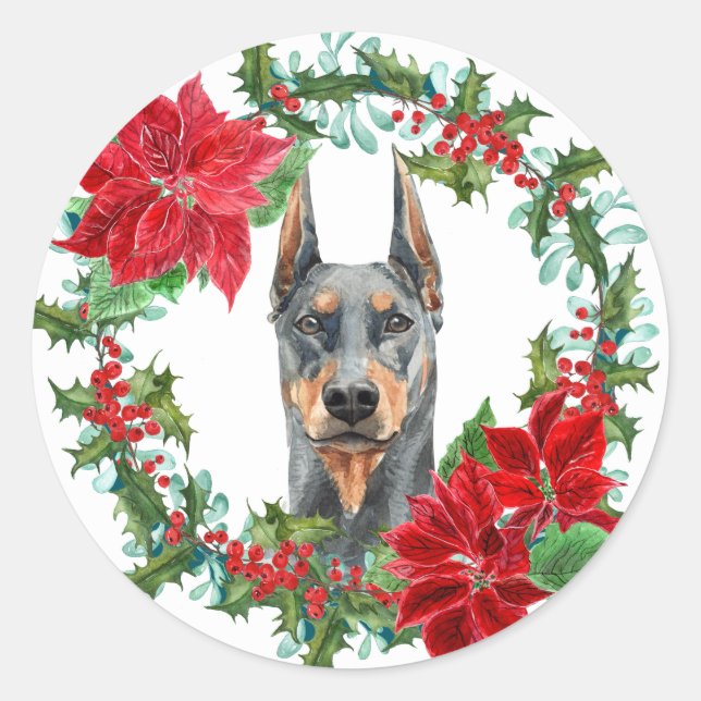Adesivo Doberman Pinscher Poinsettia Holly Holiday (Frente)