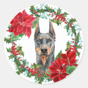 Adesivo Doberman Pinscher Poinsettia Holly Holiday Wreath